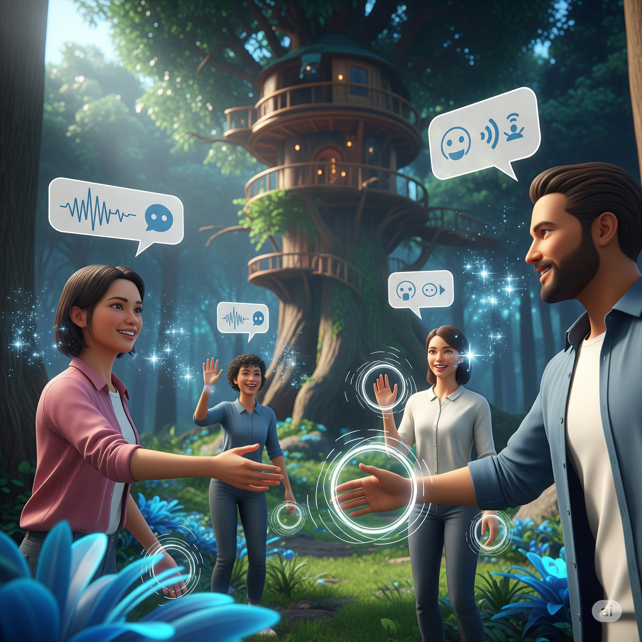 People connecting and enjoying virtual hangouts in a virtual reality setting.