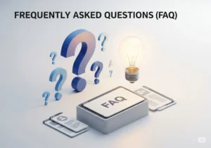 Frequently Asked Questions FAQ Virtual Universe Hub Frequently Asked Questions (FAQ) section, showing a stack of cards, several question marks, and a glowing lightbulb.