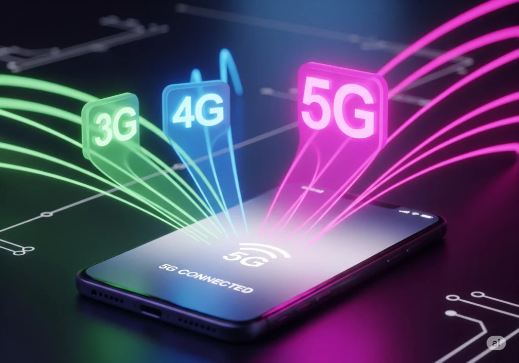 smartphone automatically connects to the best available network (5G, 4G, etc.) and will switch to a lower-generation network to maintain connectivity if the primary network signal is lost.