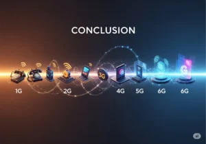 The Journey of Mobile Networks Virtual Universe Hub the evolution of mobile networks from 1G to 6G, with a visual timeline of representative devices from each generation.